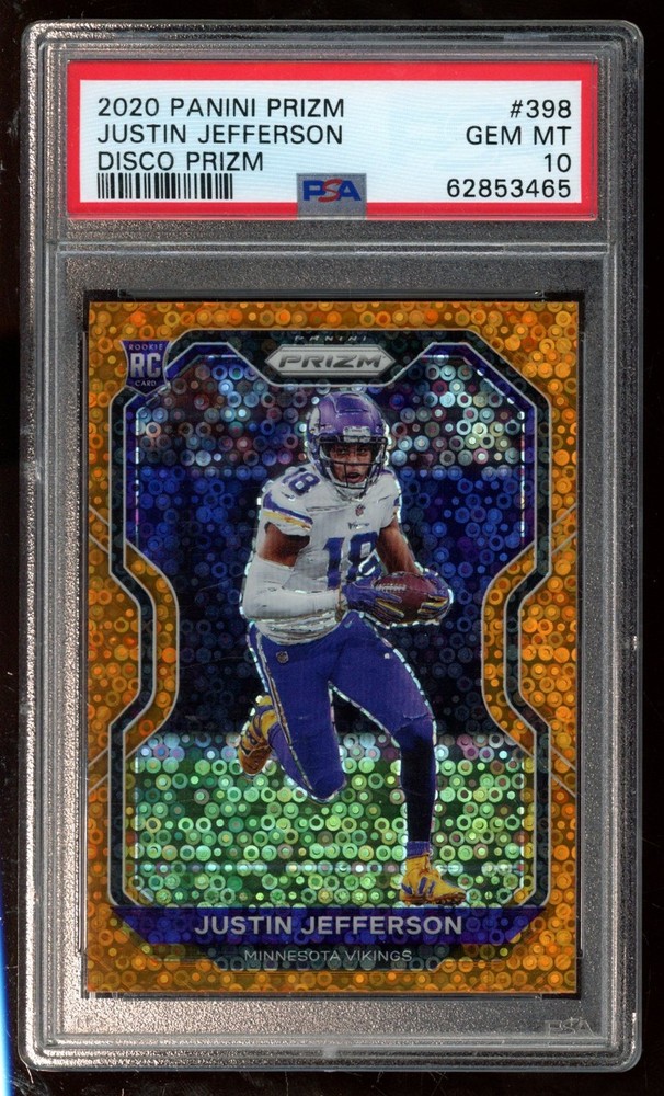 2020 Panini Prizm Justin Jefferson Disco Prizm #398 RC PSA 10 view 1