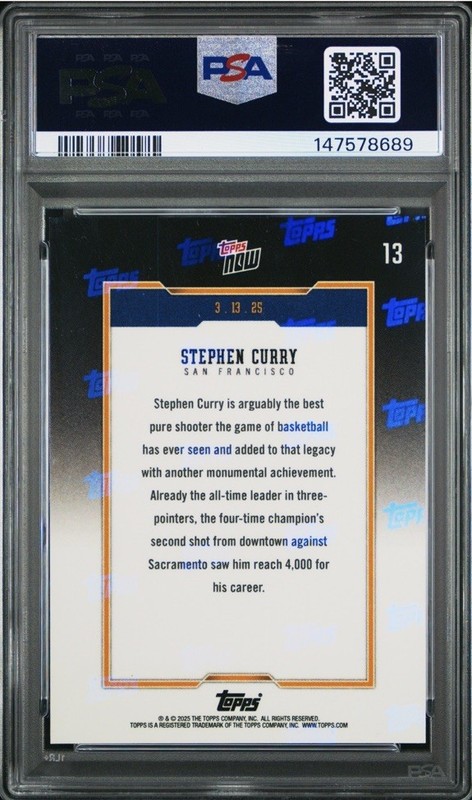 2024-25 Topps Now Stephen Curry #13 4,000 Career 3-Pointers Made PSA 10 GEM MT view 2
