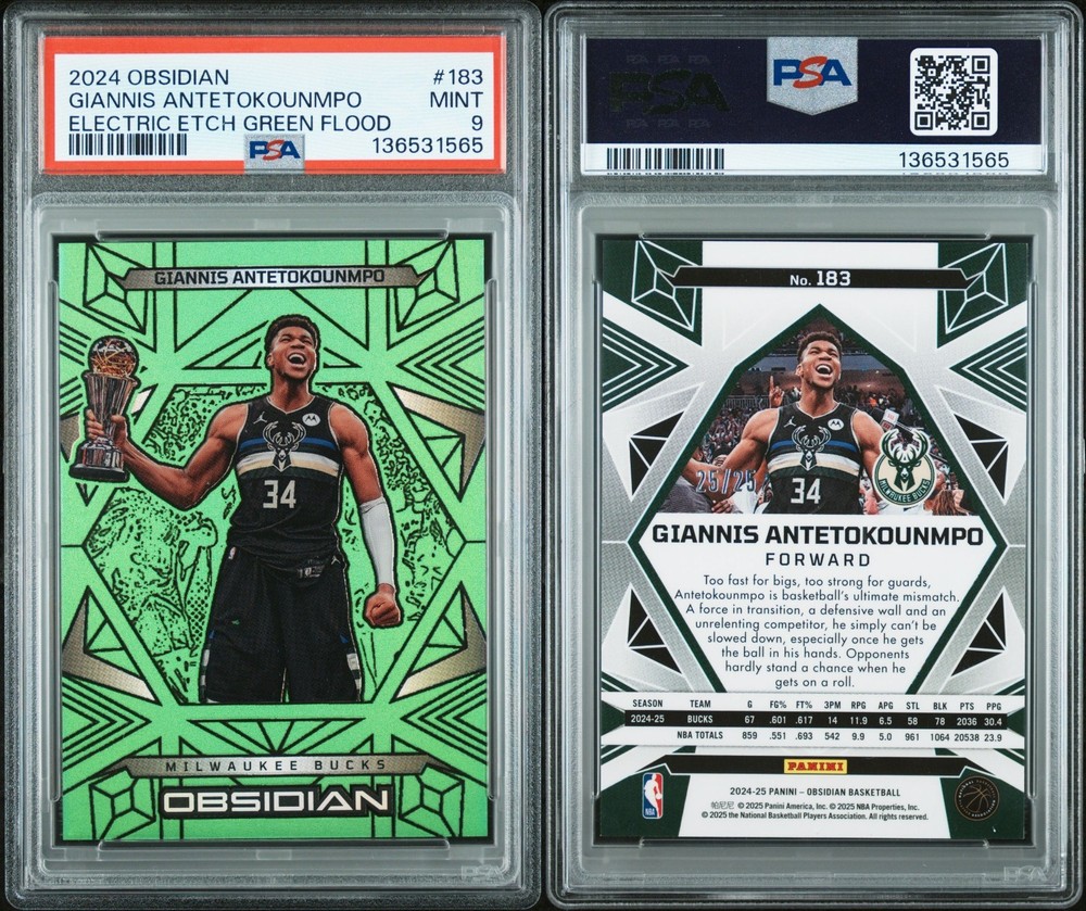 PSA 9 2024-25 Obsidian Electric Etch Green Flood 183 Giannis Antetokounmpo 25/25