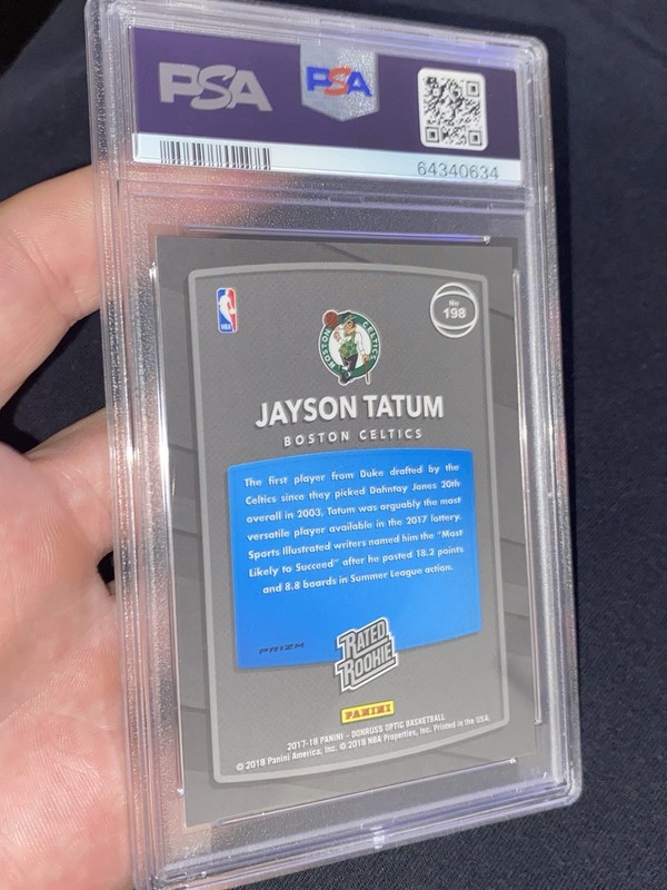 2017-18 Optic Jayson Tatum Holo Rookie Card Holo Celtics PSA 10 view 2