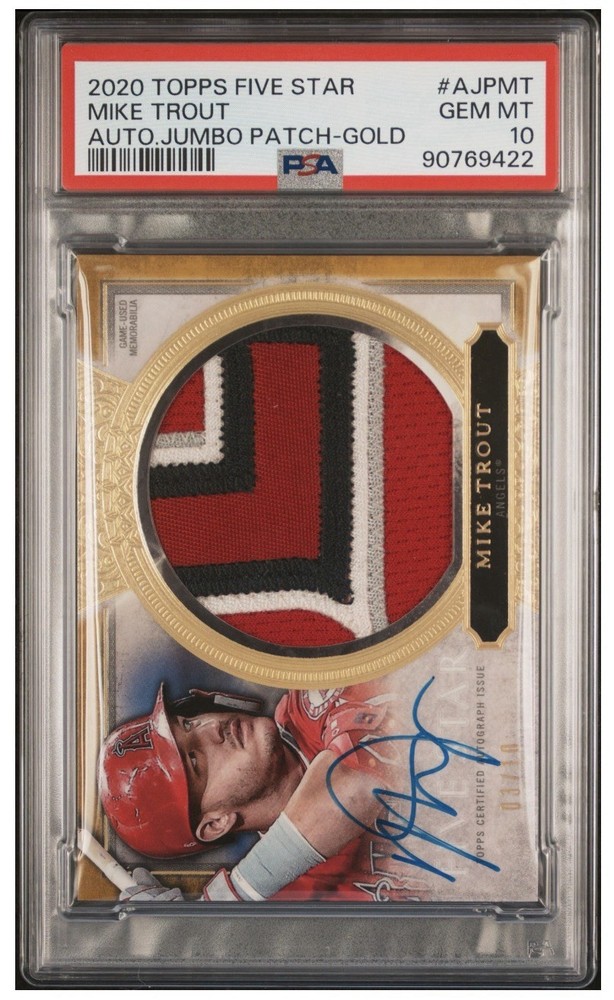 2020 Topps Five Star Mike Trout Gold Jumbo Patch Auto PSA 10