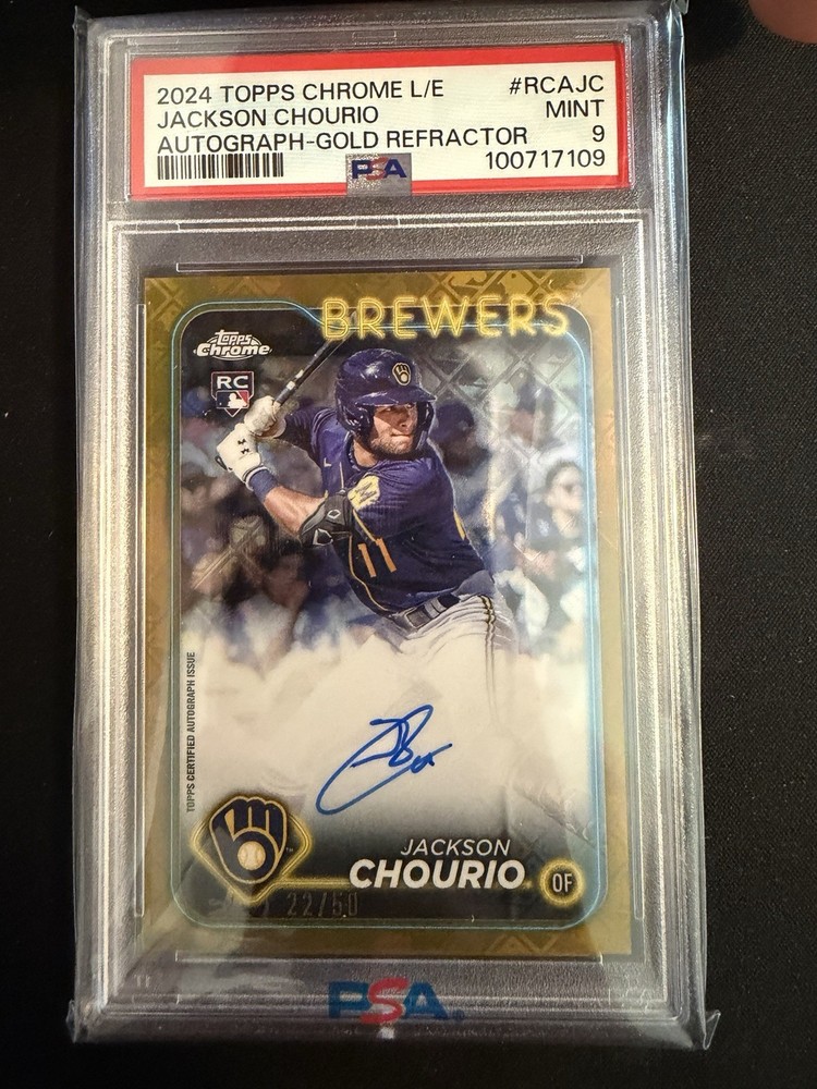 2024 TOPPS CHROME LOGOFRACTOR GOLD REFRACTOR JACKSON CHOURIO RC /50 PSA 9 AUTO