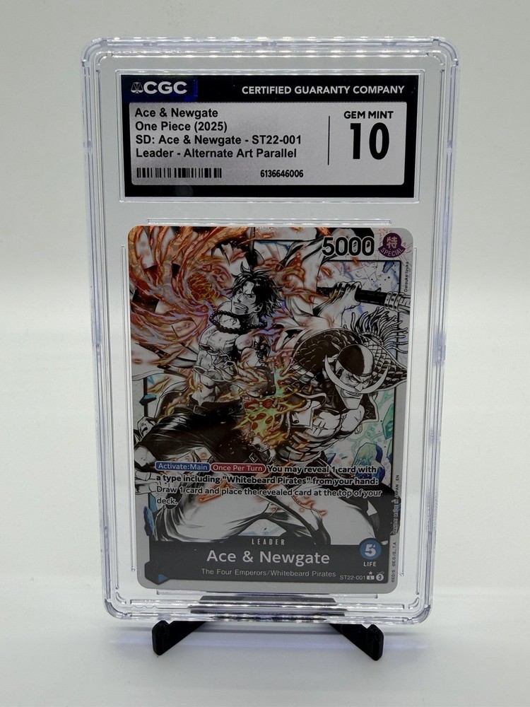 2025 One Piece ST22 English Ace & Newgate #001 Black & White Alt Art CGC Gem 10