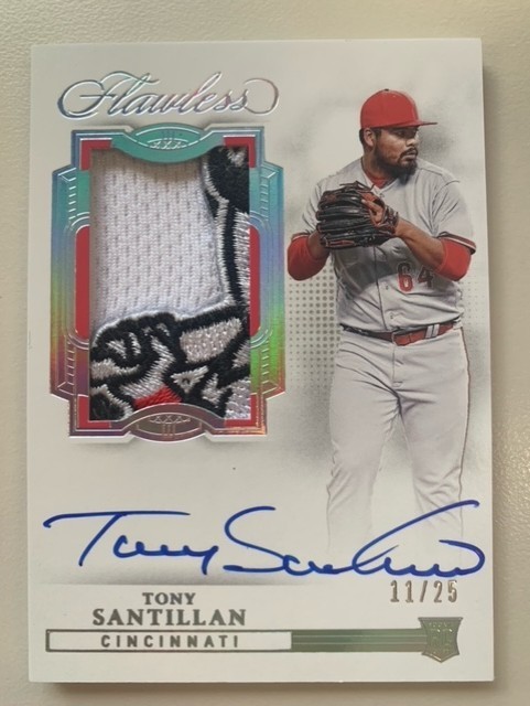 2022 Panini Flawless Baseball Tony Santillan Rookie Logo Patch Auto /25 Reds