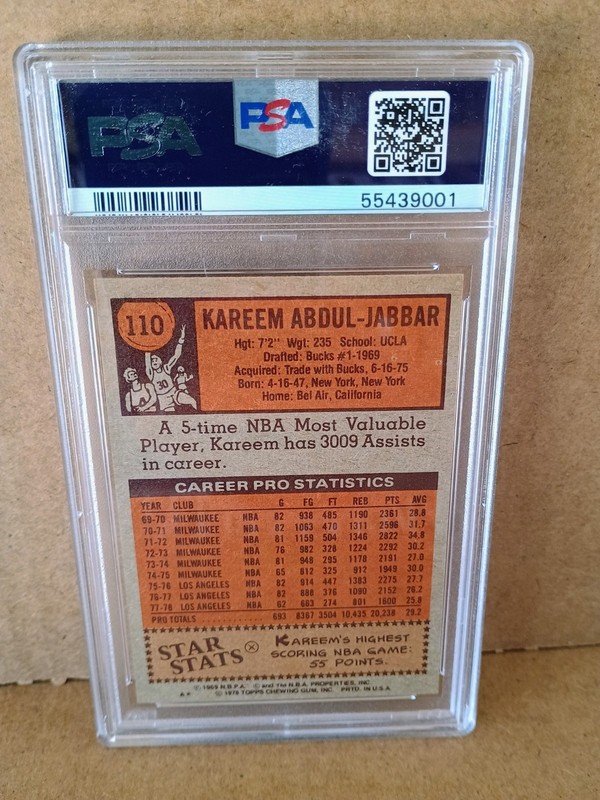 1978 TOPPS Basketball #110 KAREEM ABDUL-JABBAR PSA 1.5 "Los Angeles Lakers" view 2
