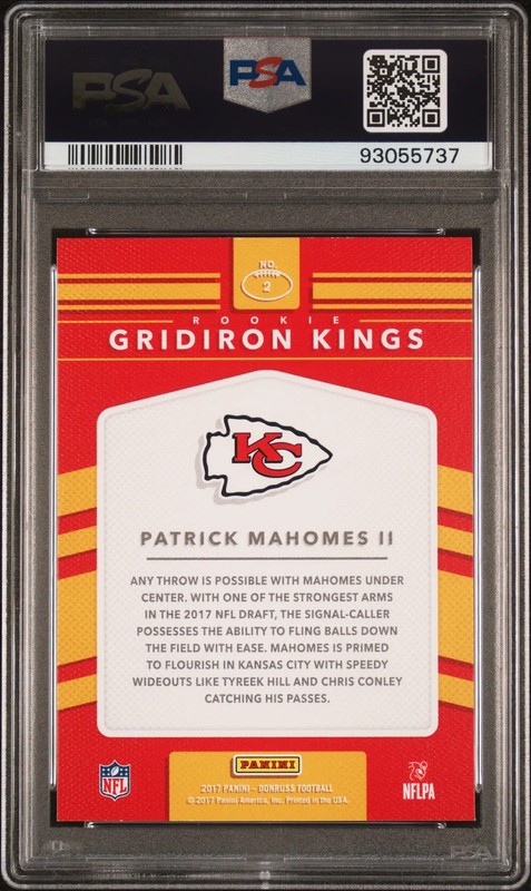 2017 Panini Donruss Rookie Gridiron Kings Patrick Mahomes II #2 PSA 10 view 2