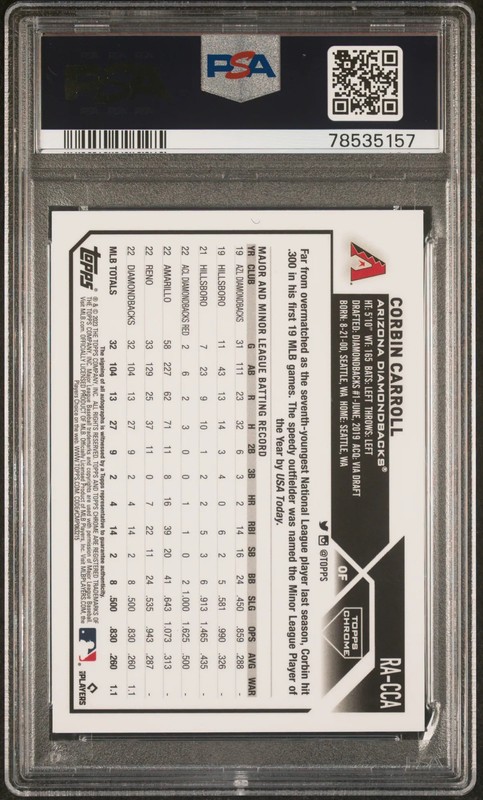 2023 Topps Chrome Rookie Autograph Corbin Carroll /299 PSA 9 view 2