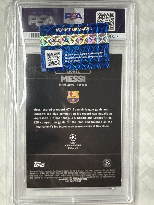 PSA  10 2023 Topps Chrome UEFA Club Competitions - Shadow Etch Lionel Messi #BE4 view 2
