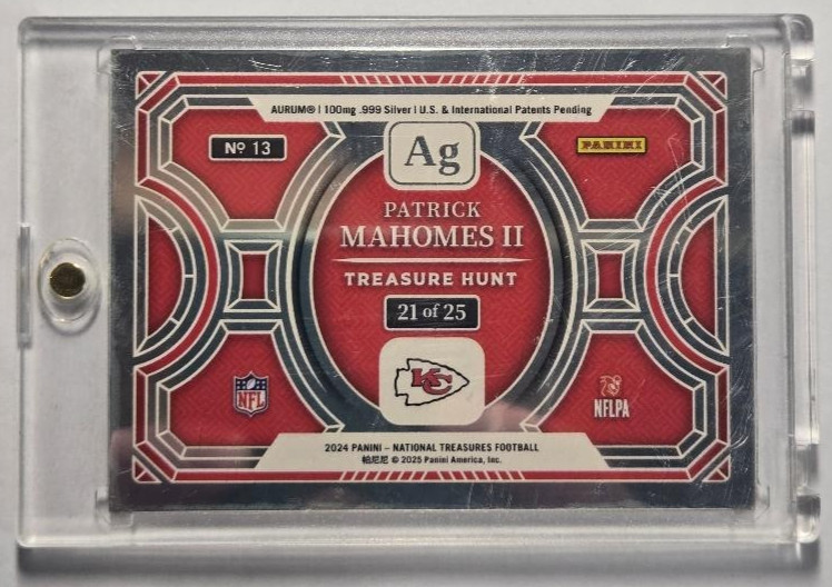 2024 NATIONAL TREASURES #13 PATRICK MAHOMES II TREASURE HUNT .999 SILVER 21/25 view 2