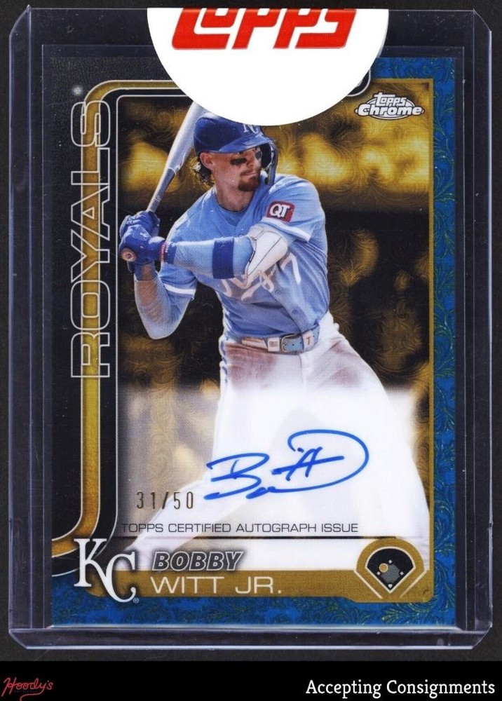 2025 Topps Chrome Gilded Gold Blue Refractor Bobby Witt Jr. ON CARD AUTO 31/50