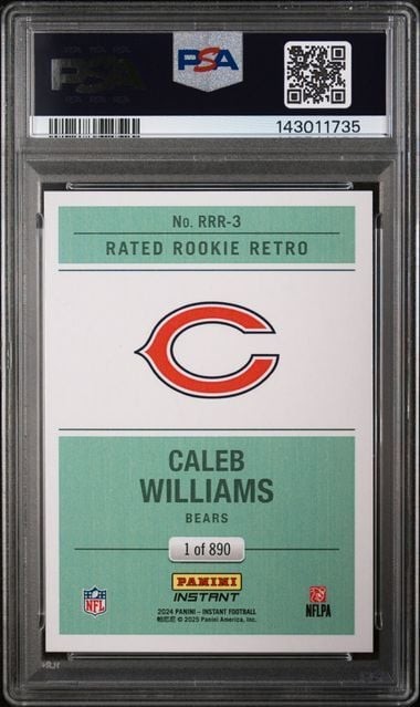 Graded 2024 Panini Instant NFL Caleb Williams RRR3 Rated Rookie Retro RC PSA 10 view 2