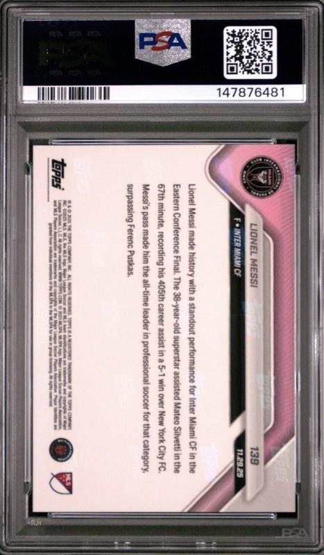 2025 Topps Now MLS Lionel Messi #139 Legend Stands Alone New Record PSA 10 (QTY) view 2
