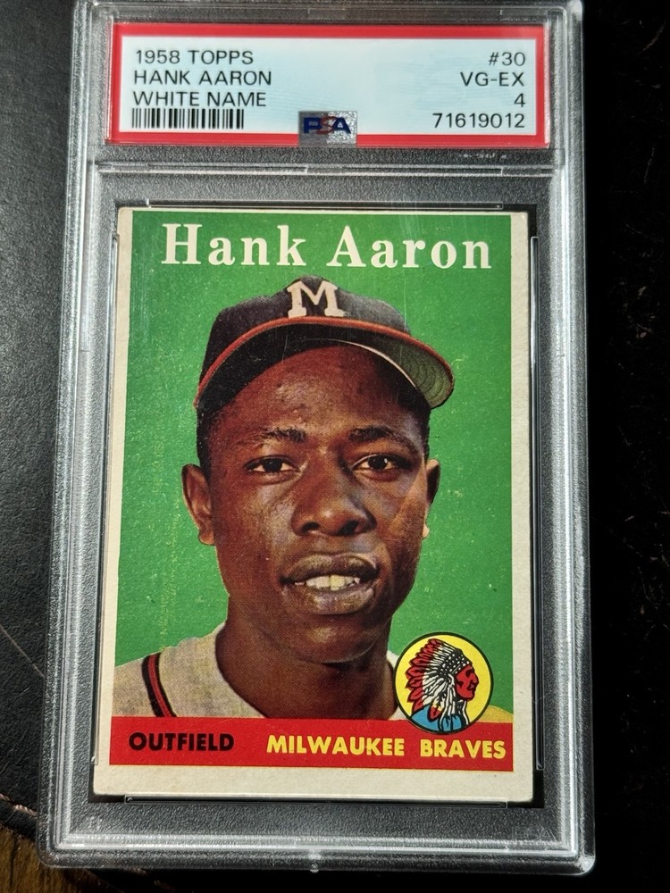 1958 TOPPS BASEBALL #30 WHITE NAME HANK AARON BRAVES HOF GRADED PSA 4 CARD