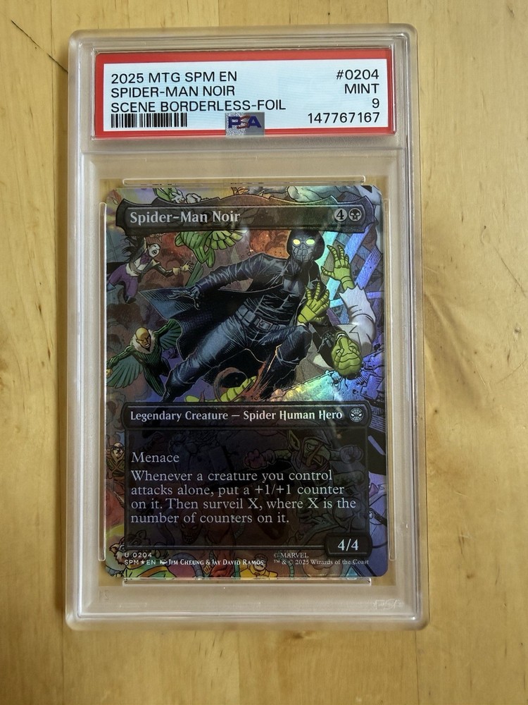 2025 Magic The Gathering Spider-Man Noir Borderless Foil Psa 9