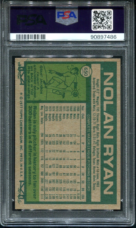 1977 Topps #650 NOLAN RYAN HOF Los Angeles Angels PSA 8 NM-MT view 2
