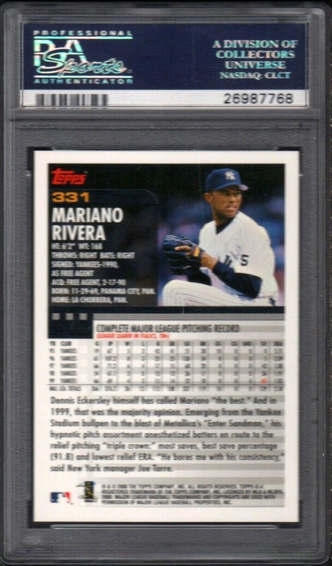 2000 Topps #331 MARIANO RIVERA HOF Home Team Advantage POP 28 PSA 10 GEM MINT view 2