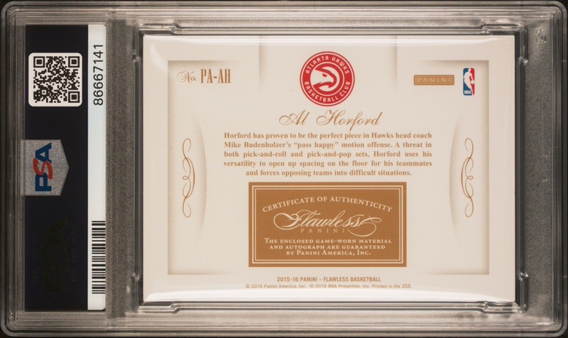 AL HORFORD 2015-16 Panini Flawless Game-Worn Patch Autograph 03/25 PSA 10 Gem view 2