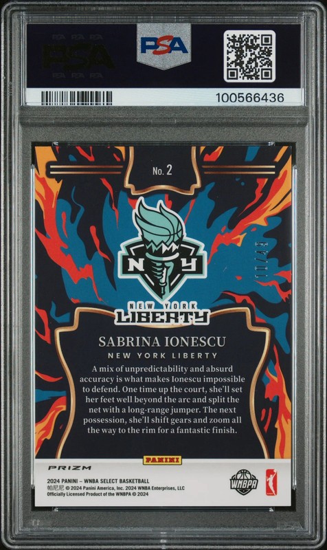 2024 Panini Select WNBA EN Fuego Sabrina Ionescu #2 Blue Prizm PSA 10 view 2