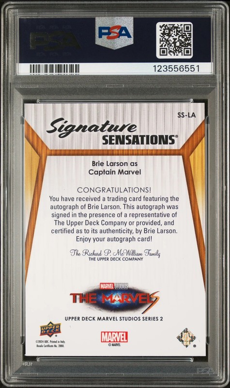 2024 Upper Deck Marvel Studios Signatures Sensations Brie Larson PSA 7 Auto view 2