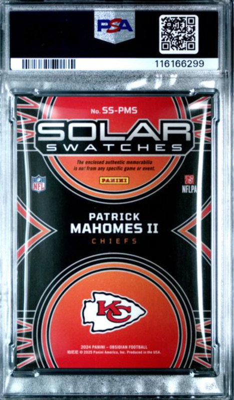 2024 OBSIDIAN #SSPMS PATRICK MAHOMES II SOLAR SWATCHES PSA MINT 9 view 2
