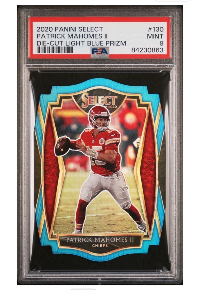2020 PANNI SELECT PATRICK MAHOMES DIE-CUT LIGHT BLUE PRIZM #130 PSA 9