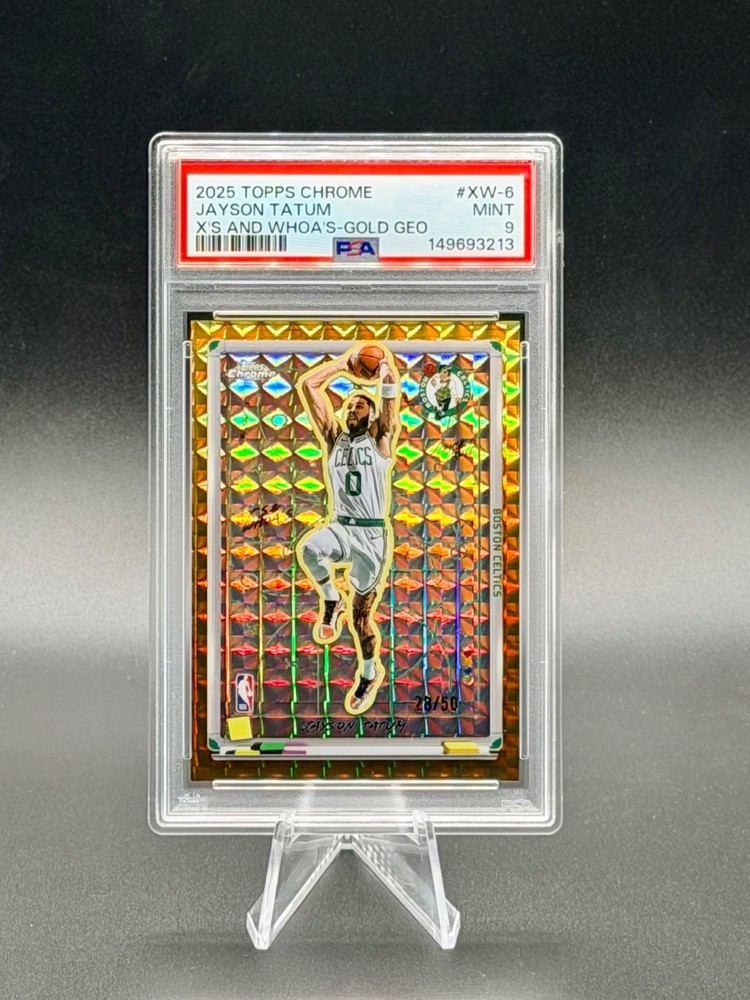 JAYSON TATUM 2025-26 Topps Chrome X's and Whoa's! Gold Refractor 28/50 PSA 9