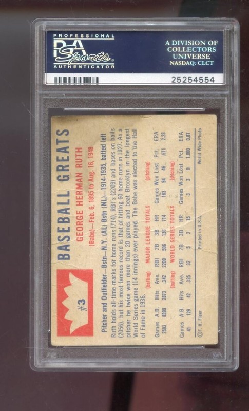 1960 Fleer Greats #3 Babe Ruth PSA 1 Graded Baseball Card MLB view 2