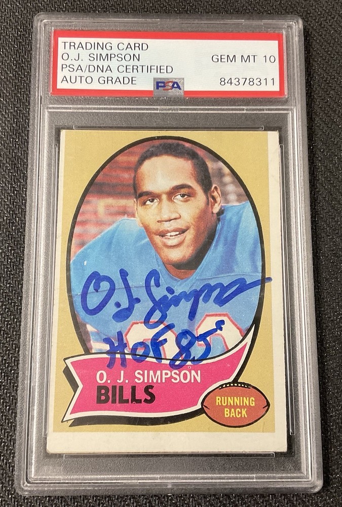 OJ SIMPSON Signed Rookie Card #90 PSA Authentic Gem 10 Auto 1970 Topps Football