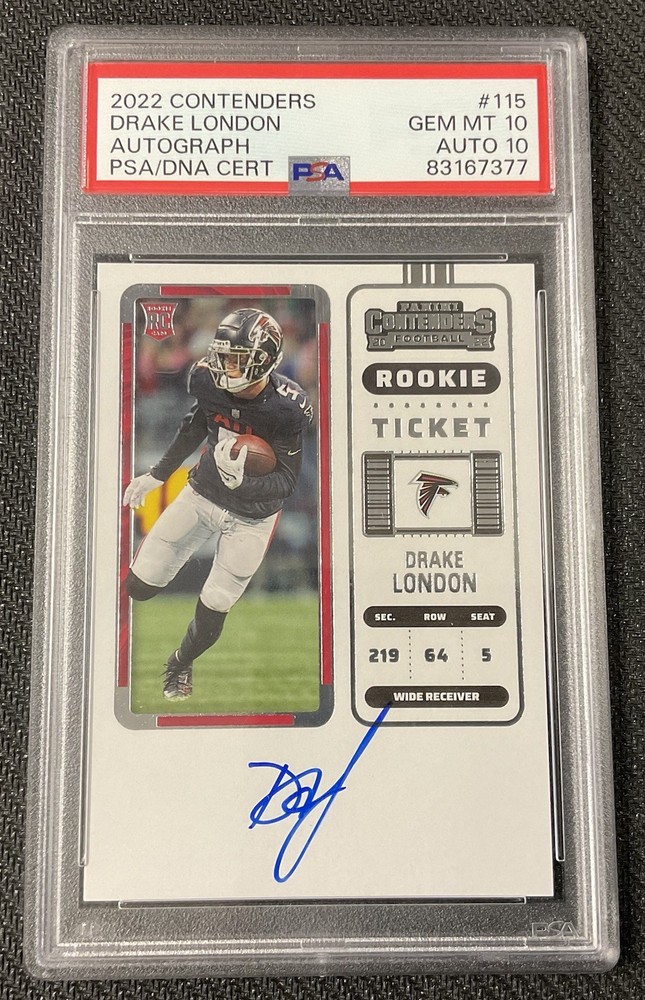 DRAKE LONDON Rookie Ticket Auto RC PSA 10/10 GEM 2022 Panini Contenders Football