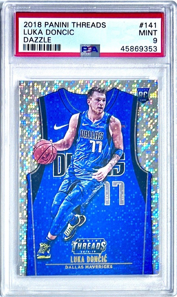 2018-19 Threads Luka Doncic PSA 9 Mint Rookies Icon Dazzle SP RC #141 Mavs NBA