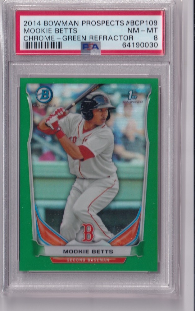 Mookie Betts 2014 Bowman Chrome Prospects GREEN REFRACTOR #70/75 - PSA 8