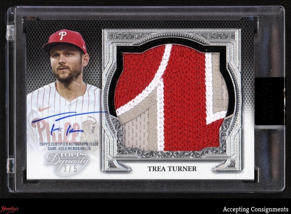 2023 Topps Dynasty Jumbo Trea Turner GAME USED LOGO PATCH ON CARD AUTO 3/5