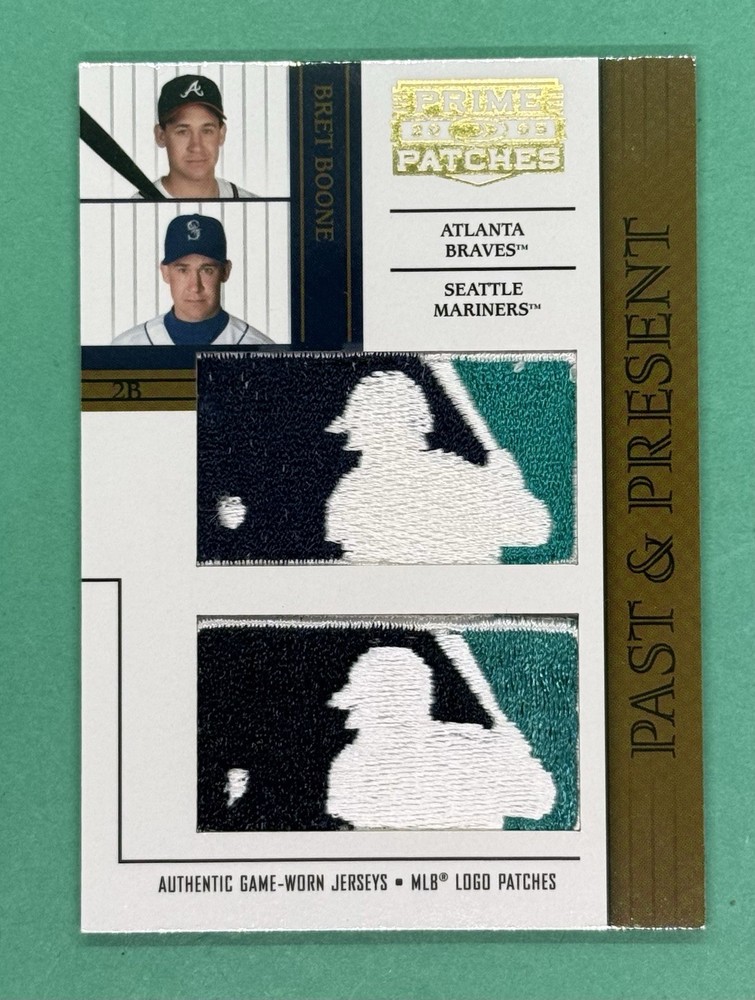 2005 DONRUSS PRIME PATCHES BRET BOONE DUAL GAME USED LOGOMAN PATCHES 1/1