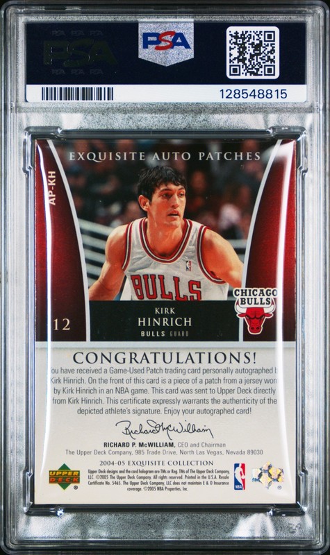 KIRK HINRICH 2004-05 Exquisite Game-Worn Patch Autograph 075/100 PSA 6 view 2