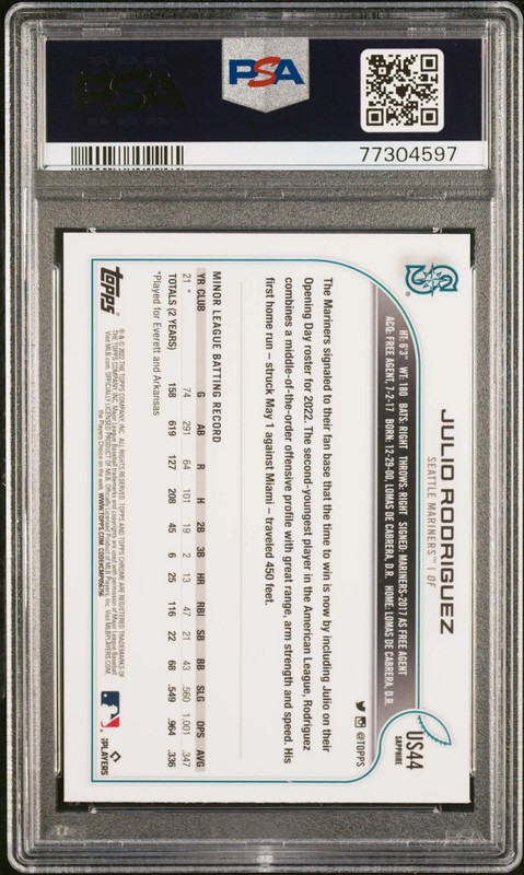 2022 Topps Chrome Update Sapphire Edition Julio Rodriguez #US44 PSA 9 view 2