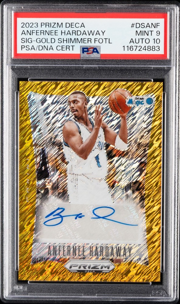 2023 Prizm Deca Anfernee Hardaway Signature Gold Shimmer FOTL PSA 9 Auto 10 /10