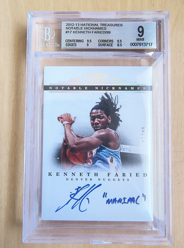 KENNETH FARIED Auto Card #42/99- 2012 National Treasures NOTABLE NICKNAMES BGS 9