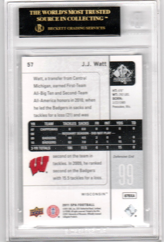 2008 SP J.J Watt RC #242 Rookie 1996 SP BGS 10 Black Label Pristine Only 1 on view 2