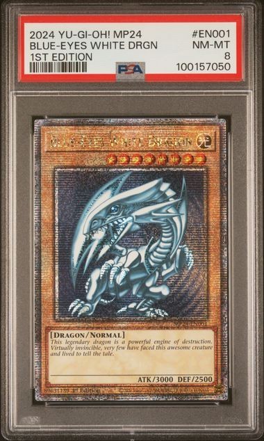 2024 YU-GI-OH! MP24-25TH ANV TIN: DUELING MIRRORS BLUE-EYES WHITE DRAGON PSA 8