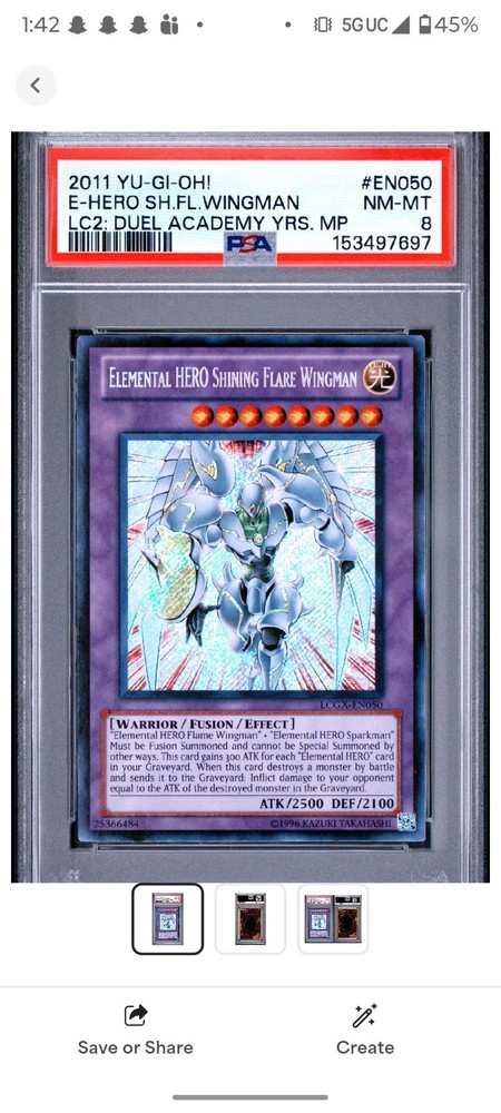Konami Yu-Gi-Oh! Elemental HERO Shining Flare Wingman LCGX-EN050 PSA 8