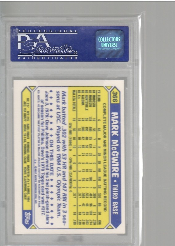 1987 TOPPS TIFFANY # 366 MARK MCGWIRE PSA  9 view 2