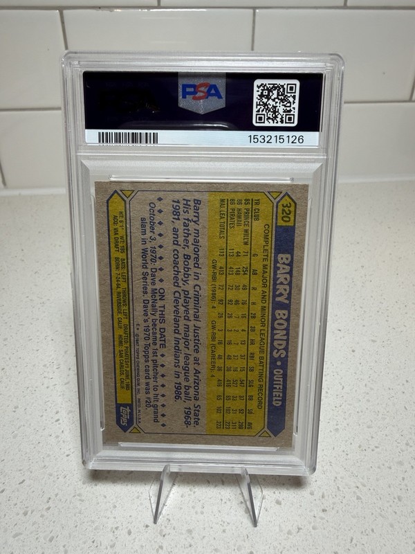 Topps 1987 #320 Barry Bonds Rookie Pittsburgh Pirates PSA 8 Graded Card view 2