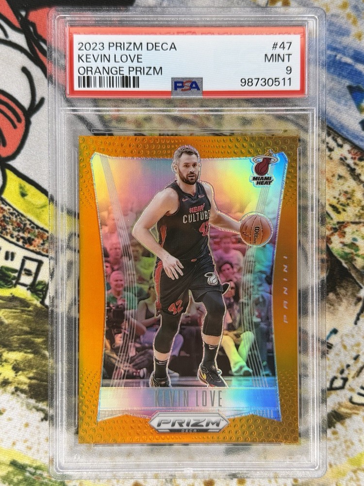 2023-24 Panini Prizm Deca Orange Prizm #/49 •  Kevin Love #47 • PSA 9