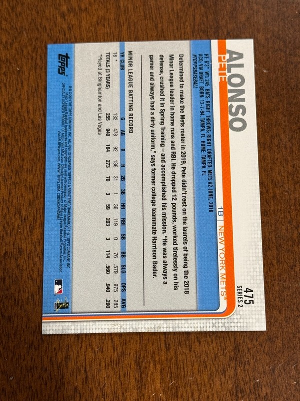 2019 Topps Pete Alonso #475 RC  New York Mets view 2