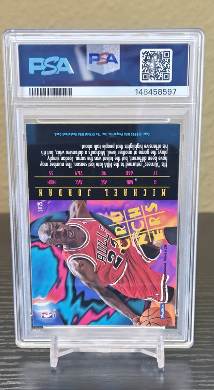 Michael Jordan 1995-96 NBA Hoops - Number Crunchers #1 PSA 8 VINTAGE view 2