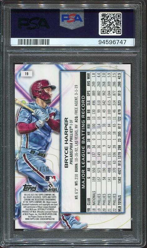 2023 Bryce Harper PSA 10 Topps Cosmic Chrome Gold Interstellar /50 #19 Phillies view 2