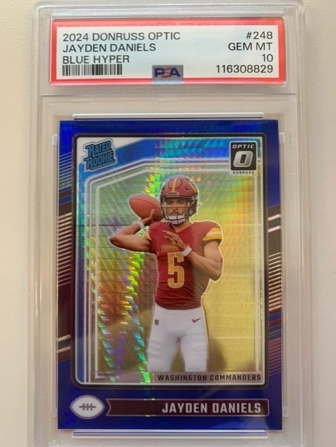 Jayden Daniels Rookie PSA 10 Blue Hyper Prizm 2024 Panini Donruss Optic #248 RC
