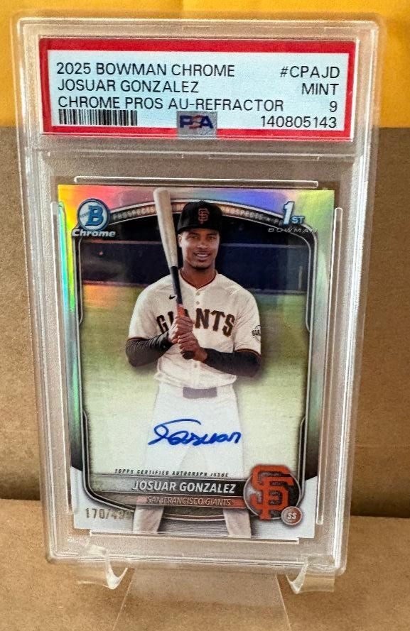 2025 1st Bowman CHROME JOSUAR GONZALEZ AUTO REFRACTOR Rookie RC #D 499 PSA 9