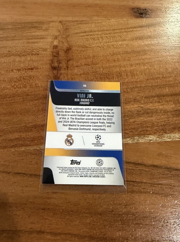 Vinicius Vini Jr 2025-26 Topps Chrome UEFA Champions Refractor NRMT+ Real Madrid view 2