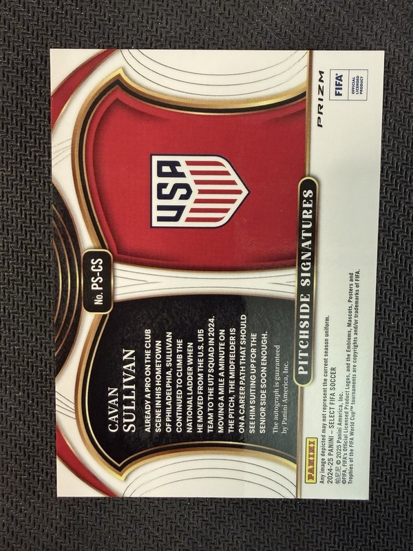 2024-25 Select FIFA Cavan Sullivan Pitchside Signatures RC Auto #PS-CS USMNT view 2